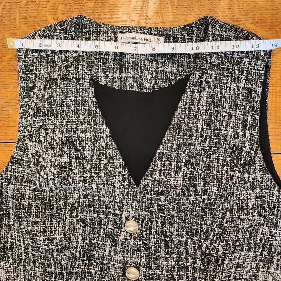 Abercrombie & Fitch Women's Tweed Vest Black White Button Front Size M - Picture 6 of 7
